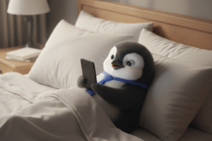 Piere Penguin in bed